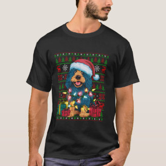 Camiseta Xmas Lights Ugly Santa Hat Cachorro Espanhol de Ág