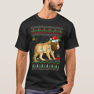 Camiseta Xmas Lights Ugly Sweater Style Santa Mountain Lion
