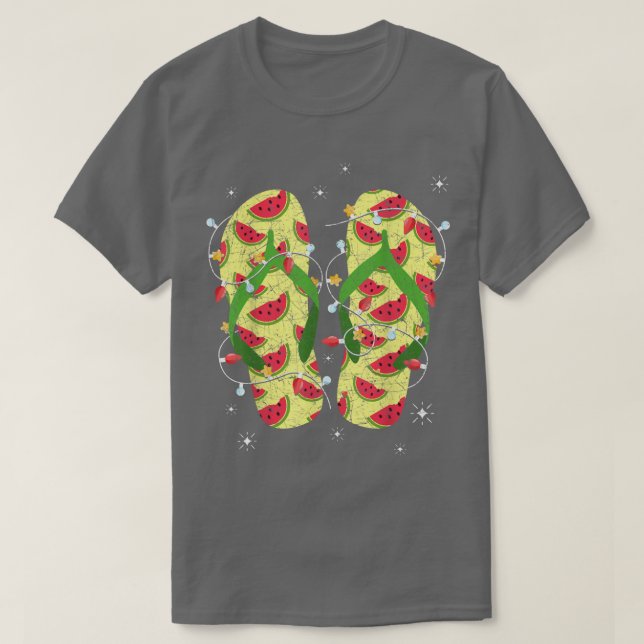 Camiseta Xmas Lights Watermelon Chinelos Natal tropical (Frente do Design)