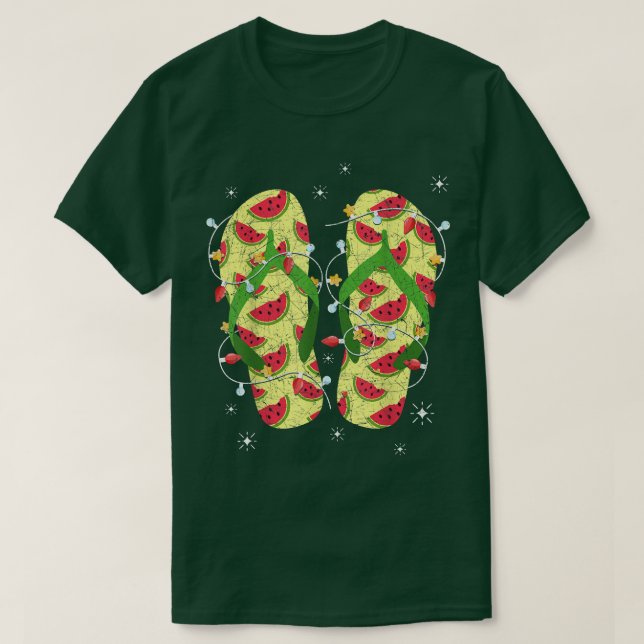 Camiseta Xmas Lights Watermelon Chinelos Natal tropical (Frente do Design)