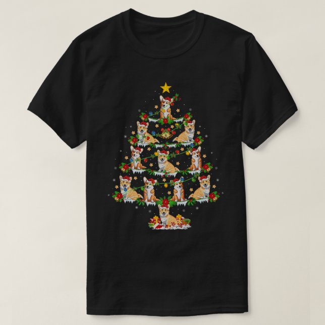 Camiseta Xmas Lights Welsh Corgi Dog Árvore de Natal1868 (Frente do Design)