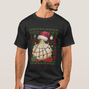 Camiseta Xmas Luz Feia Cristo de Alho Vegetal Santa Hat