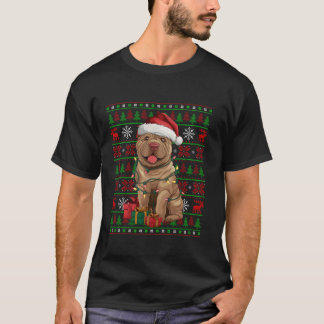 Camiseta Xmas Luzes Feias de Santa Chapéu Chinês Shar Pei D
