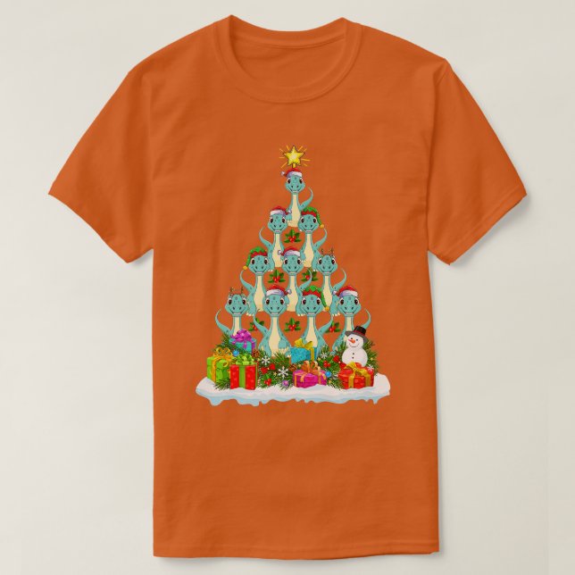 Camiseta Xmas Luzes Papais noeis Engraçados Brontosaurus Di (Frente do Design)