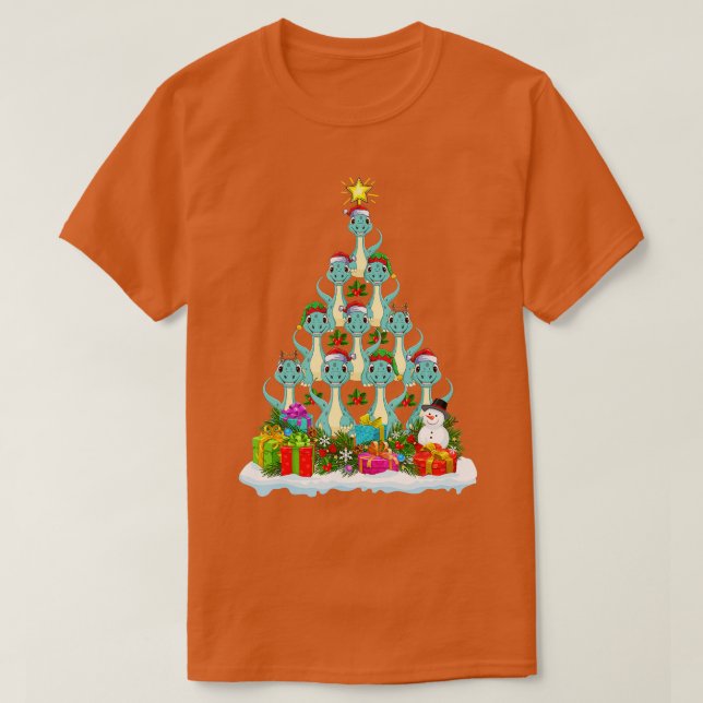 Camiseta Xmas Luzes Papais noeis Engraçados Brontosaurus Di (Frente do Design)
