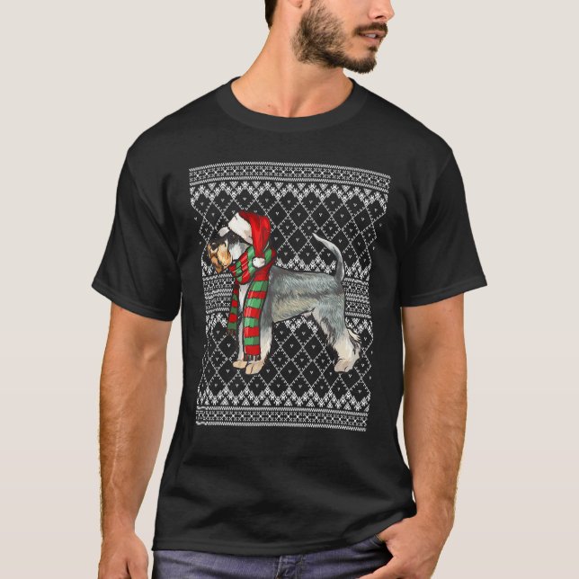Camiseta Xmas Miniature Schnauzer Santa Claus Hat Ugly Chri (Frente)