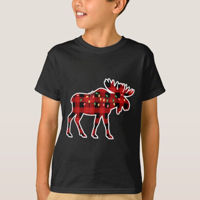 Camiseta Xmas Moose Red And Black Buffalo Plaid Christmas L (Frente)