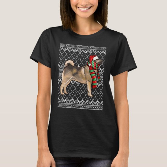 Camiseta Xmas Norueguês Elkhound Santa Claus Hat Ugly Chris (Frente)
