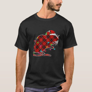 Camiseta Xmas Pajama Vermelha Xadrez de Natal Luzes Gerbil