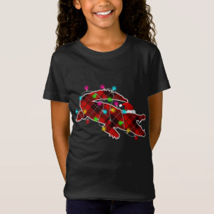 Camiseta Xmas Pajama Vermelha Xadrez Natal Luzes Guiné