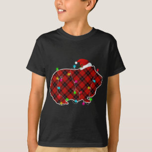 Camiseta Xmas Pajama Vermelha Xadrez Natal Luzes Guiné