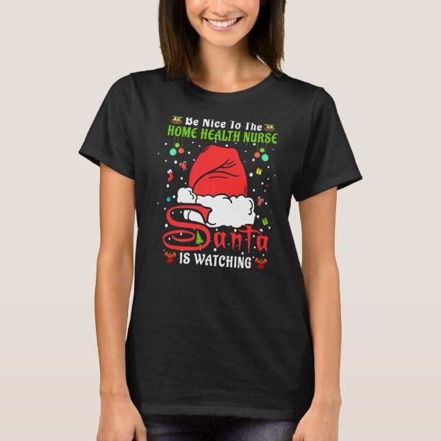 Camiseta Xmas Pajamas Seja Bom Para A Enfermeira De Saúde E (Frente)