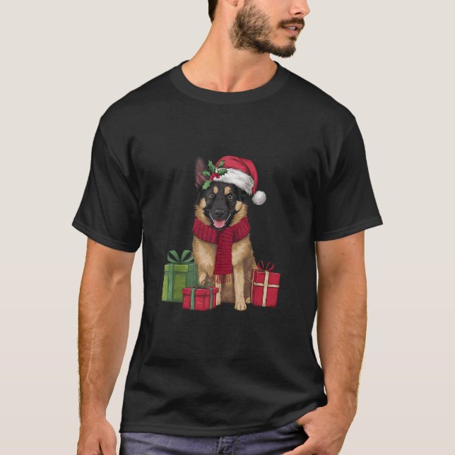 Camiseta Xmas Party Decoration Santa Belgian Malinois Dog C (Frente)