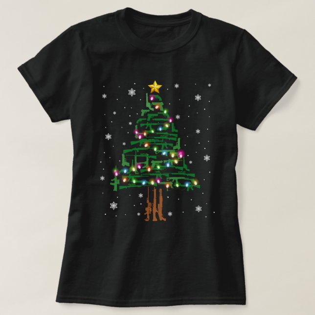 Camiseta Xmas Patriótica Emenda de segundo Arma Árvore de N (Frente do Design)