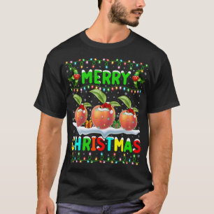 Camiseta Xmas Peaches Fruta Iluminando Cristo de Feliz Sant