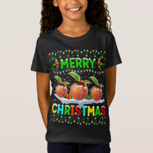 Camiseta Xmas Peaches Fruta Iluminando Cristo de Feliz Sant