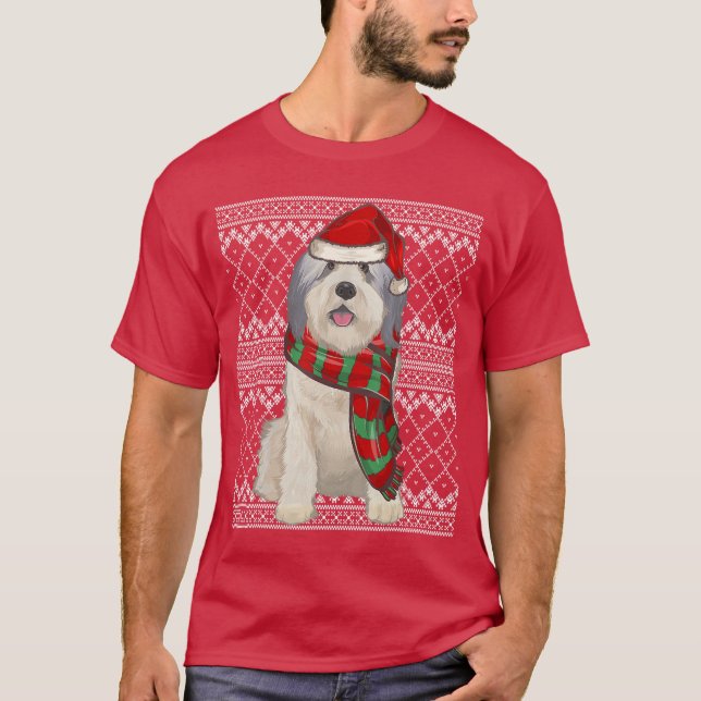 Camiseta Xmas Polish Lowland Sheepdog Santa Claus Hat Ugly  (Frente)
