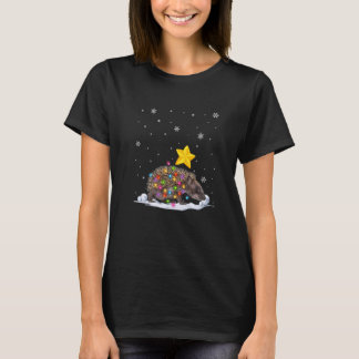 Camiseta Xmas Porcupine Animais de Natal Luzes de Árvore
