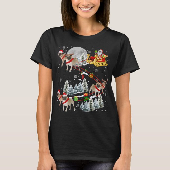 Camiseta Xmas Pug Sledge Christmas Sledge Santa Dog  (Frente)