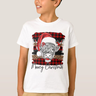 Camiseta Xmas Red Buffalo Xadrez Vaca Papai Noel Hat Mooey 