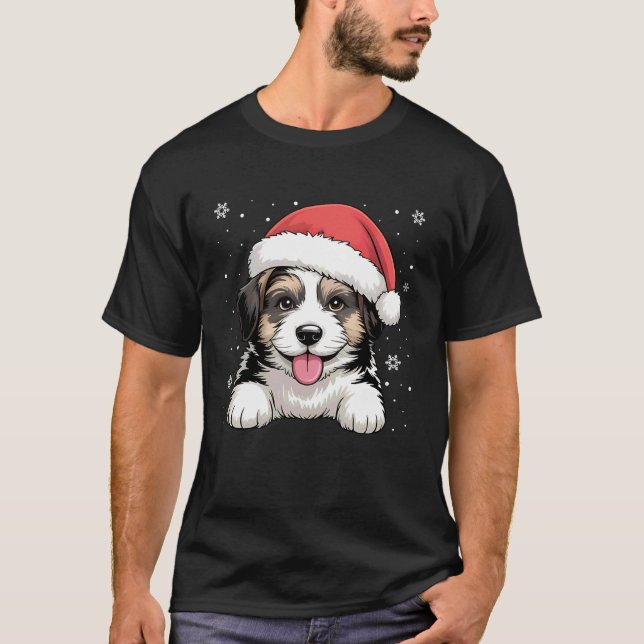 Camiseta Xmas Saint Bernard Dog Wearing Santa Hat Pet Anima (Frente)