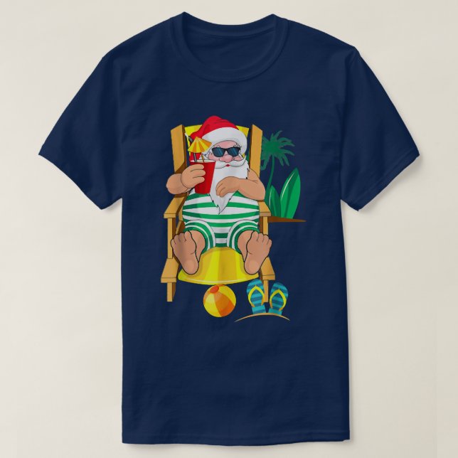 Camiseta Xmas Santa Claus Na Praia, Vaca Natal Do Havaí (Frente do Design)