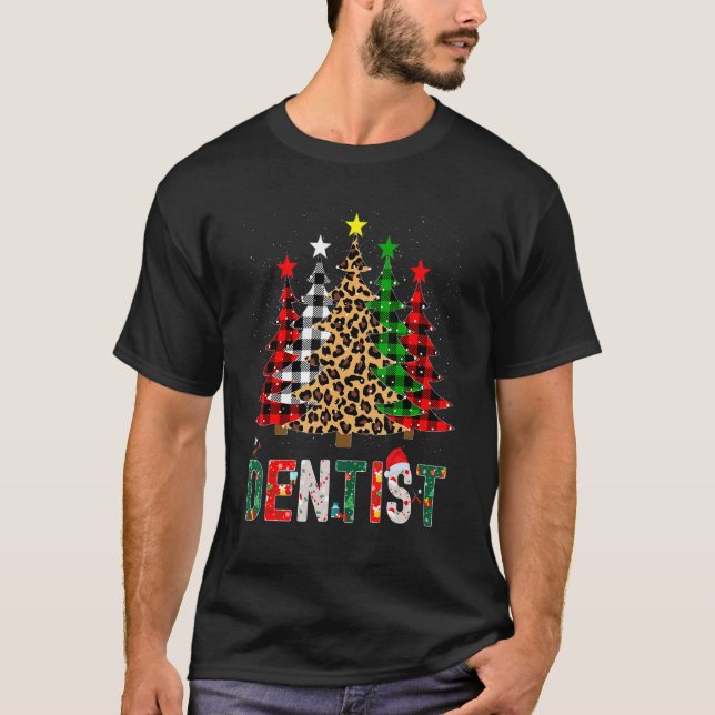 Camiseta Xmas Santa Dentist Leopard Plaid Print Christmas T (Frente)