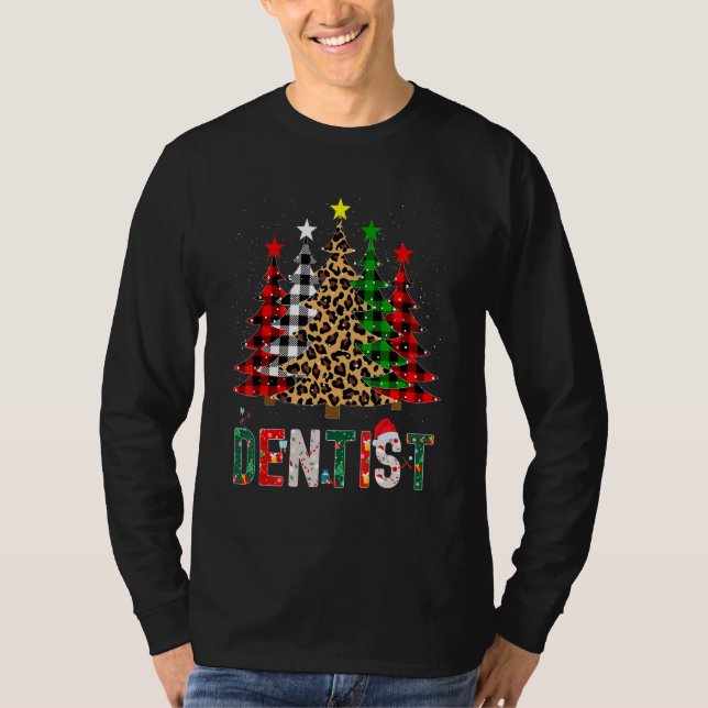 Camiseta Xmas Santa Dentist Leopard Plaid Print Christmas T (Frente)