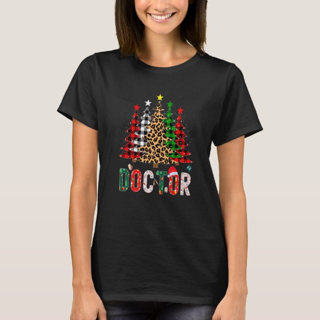 Camiseta Xmas Santa Doctor Leopard Plaid Print Christmas Tr (Frente)