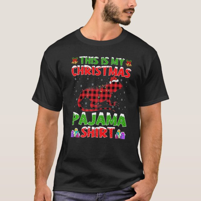 Camiseta Xmas Santa Hat Este É O Meu Pajama De Natal Iguana (Frente)
