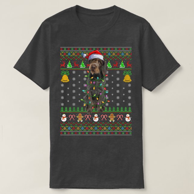 Camiseta Xmas Santa Hat German Wirehaired Pointer Dog Ugly  (Frente do Design)