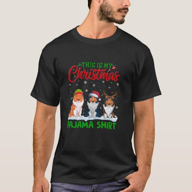 Camiseta Xmas Santa Hat Reindeer Rough Collie Dog Natal (Frente)