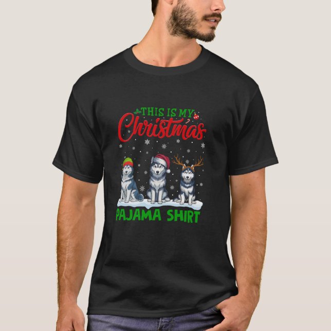 Camiseta Xmas Santa Hat Reindeer Siberian Husky Dog Christm (Frente)