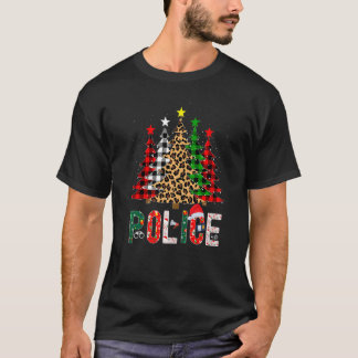 Camiseta Xmas Santa Police Leopard Plaid Print Christmas Tr
