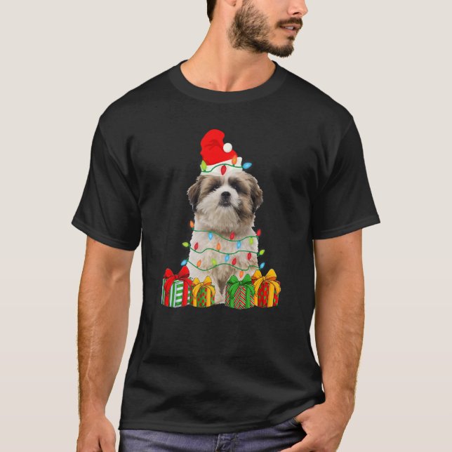 Camiseta Xmas Shih Tzu Dog Christmas Lights Puppy (Frente)