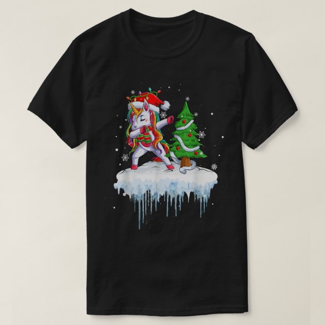 Camiseta XMas Snow Winter Christmas Fairy Lights Unicorn Da (Frente do Design)