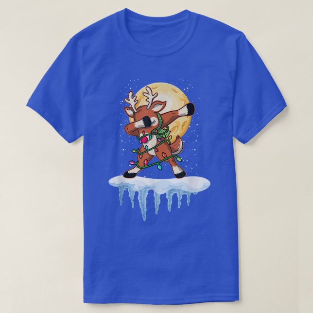 Camiseta XMas Snow Winter Time Fairy Lights Reindeer Dab (Frente do Design)