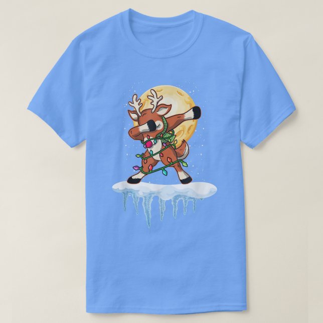 Camiseta XMas Snow Winter Time Fairy Lights Reindeer Dab (Frente do Design)