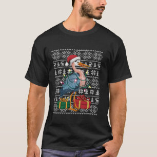 Camiseta Xmas Sweater Style Ugly Santa Hat Heron Bird Chris