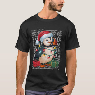 Camiseta Xmas Sweater Style Ugly Santa Hat Puffin Bird Chri