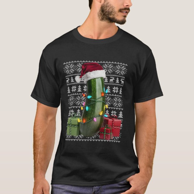 Camiseta Xmas Sweater Style Ugly Santa Hat Zucchini Natal (Frente)