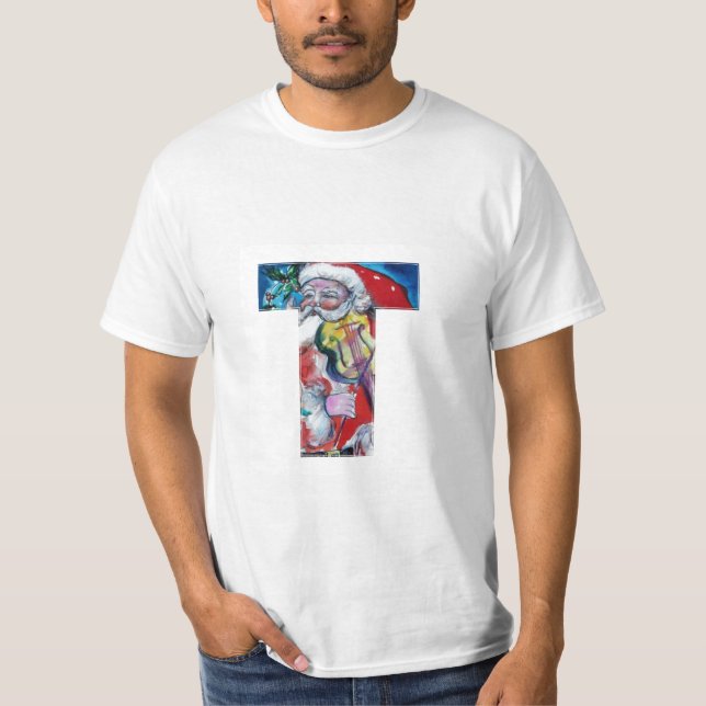CAMISETA XMAS T LETTER /SANTA CLAUS COM VIOLINA MONOGRAMA (Frente)