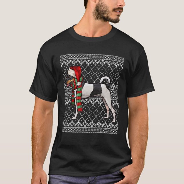Camiseta Xmas Toy Fox Terrier Santa Claus Hat Ugly Christma (Frente)