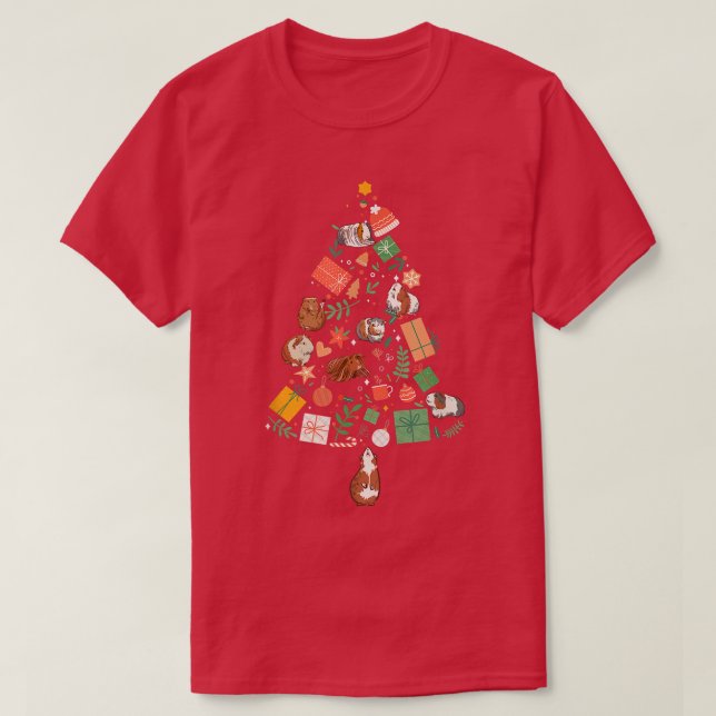 Camiseta Xmas Tree Festive Cute Guinea Pigs  (Frente do Design)
