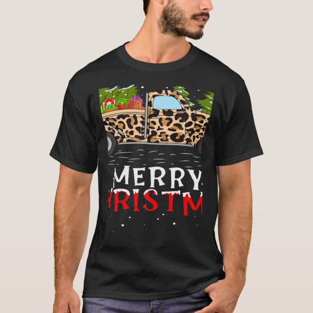 Camiseta Xmas Tree Leopard Plaid Truck Merry Christmas   (Frente)