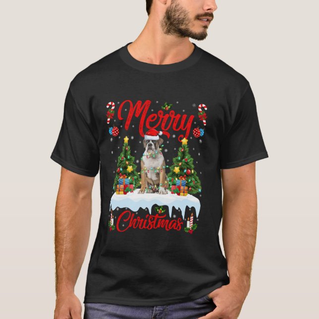 Camiseta Xmas Tree Lighting English Buldogue Feliz Natal (Frente)