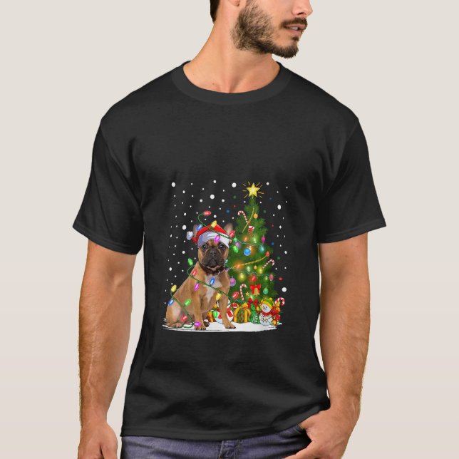 Camiseta Xmas Tree Lighting Papais noeis de Buldogue francê (Frente)