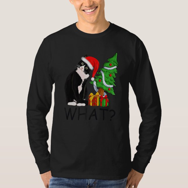 Camiseta Xmas Tree Lighting Santa Black Cat Christmas (Frente)