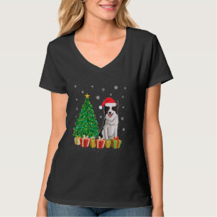 Camiseta Xmas Tree Lighting Santa Hat Border Collie Dog Chr
