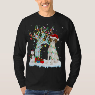 Camiseta Xmas Tree Lighting Santa Hat - Brittany Spaniel Do